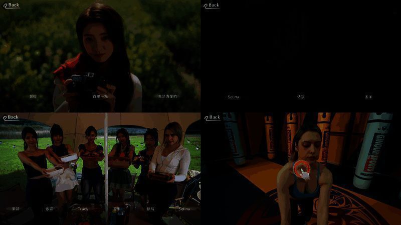 玩家与女主角在星空下露营的温馨场景，篝火映照两人微笑的脸庞