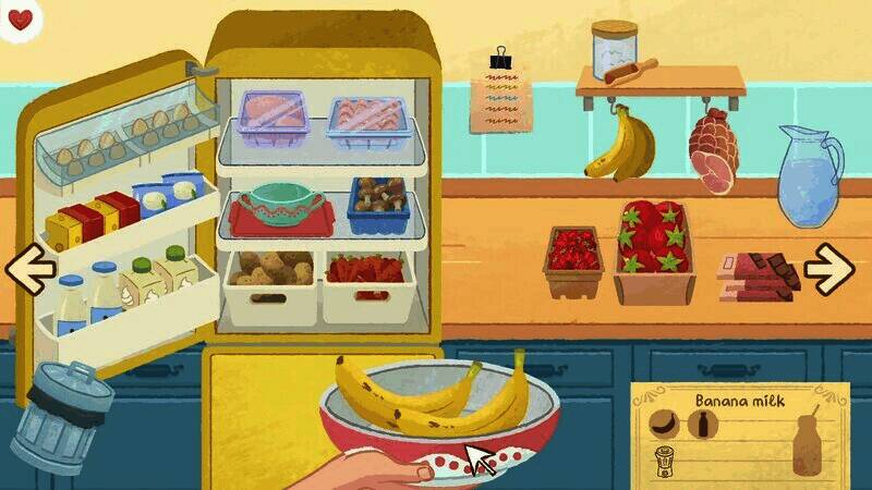 游戏UI界面截图，左侧显示任务清单，右侧为食材分解动画，整体设计简洁美观