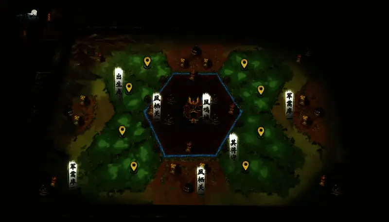 ‘纸上谈兵’S3赛季沙盘战场预览图，棋盘式地图布满山川河流，双方武将列阵对峙，战意凛然