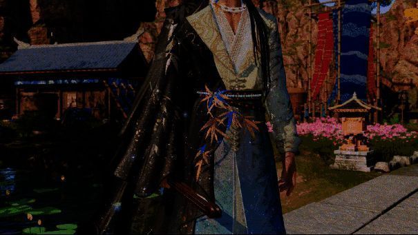 耳饰佩戴效果图，角色侧脸展示，珠饰与发丝交映，凸显古典美感