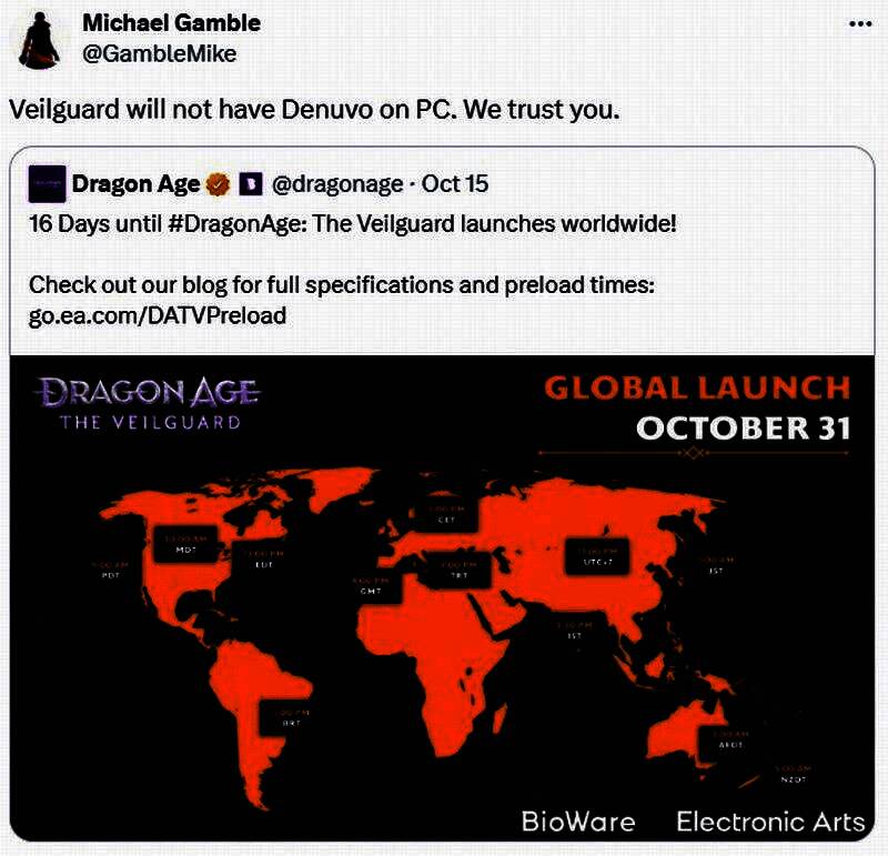 Michael Gamble在推特上发布声明的截图，文字强调‘我们信任你们’并确认无D加密