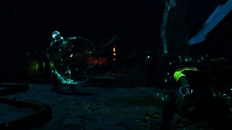 主角释放灵能技能，蓝色能量环绕周身，背景为扭曲的异界空间