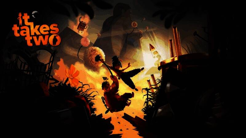 《双人成行》游戏封面展示，两位主角Cody和May站在奇幻场景中，背景充满童话般色彩