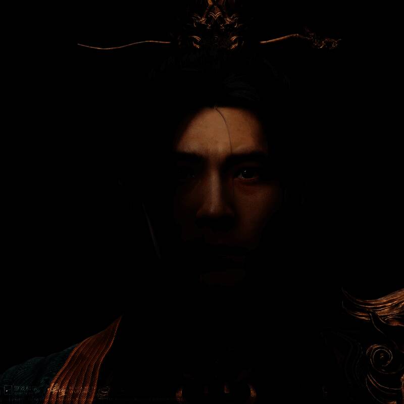 《黑神话》中天蓬元帅的3D建模正面特写，身穿铠甲，神情威严，背景带有仙气缭绕的特效