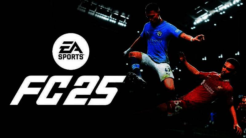 《EA Sports FC 25》比赛实机画面，球员奔跑于绿茵场，光影逼真，氛围热烈