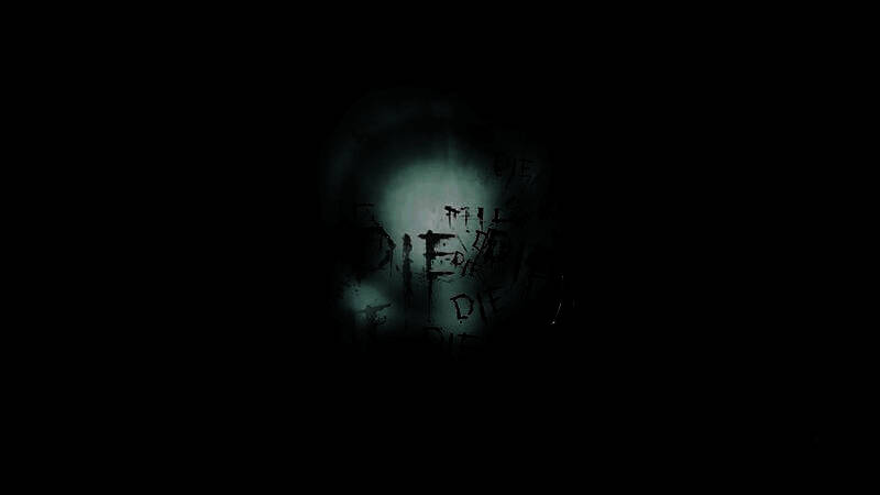 布满血迹的儿童画作贴在墙上，画面内容暗示残酷过往