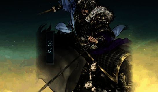 张辽跃起突袭敌方后排，刀光闪烁，一名远程武将被击倒