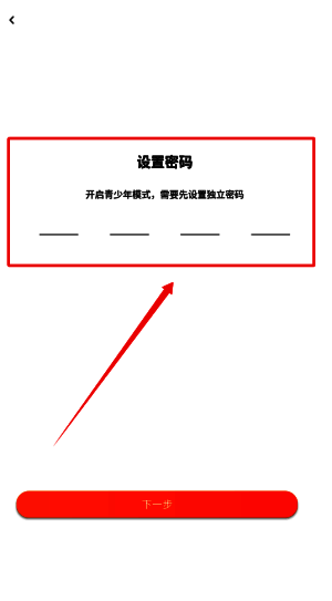 设置四位数密码的输入界面，提示用户设定专属保护密码