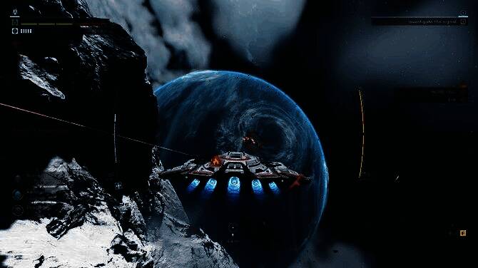 战斗场景截图，玩家小队在昏暗结构体内与机械敌人交火，激光弹道交错飞舞