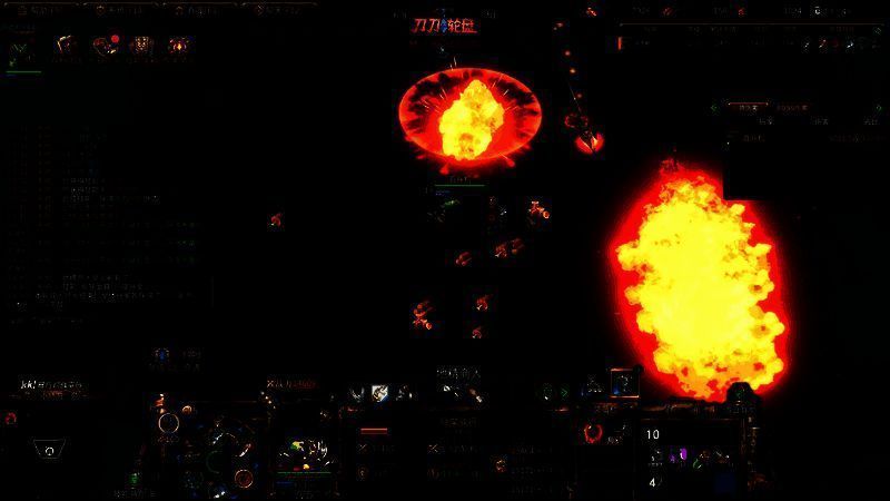 游戏中角色释放终极技能瞬间，巨大光刃劈下，屏幕震动，COMBO计数器飙升