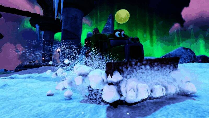 夜晚的城市区域灯火通明，带有蒸汽机械元素