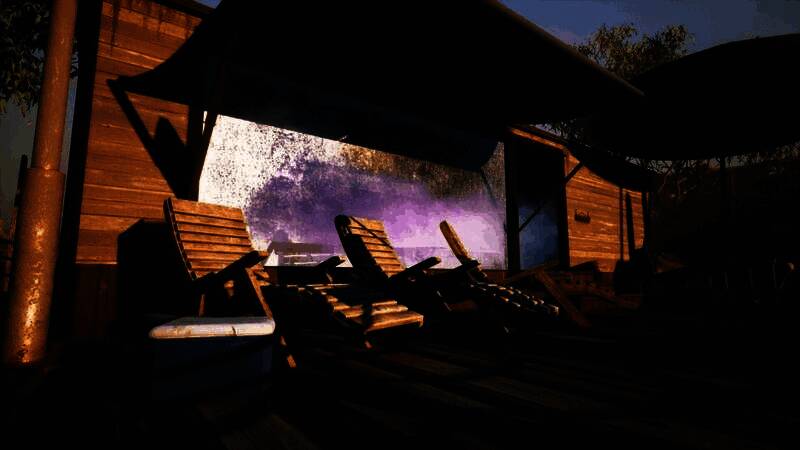 玩家在游戏中布置露营区域，房车整齐排列，角色在帐篷旁互动，环境细节丰富