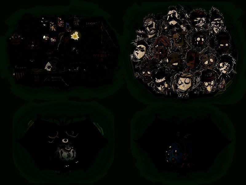 《饥荒：联机版》新皮肤展示界面，角色身着风格各异的主题服饰，包括机械风、古风与节日主题