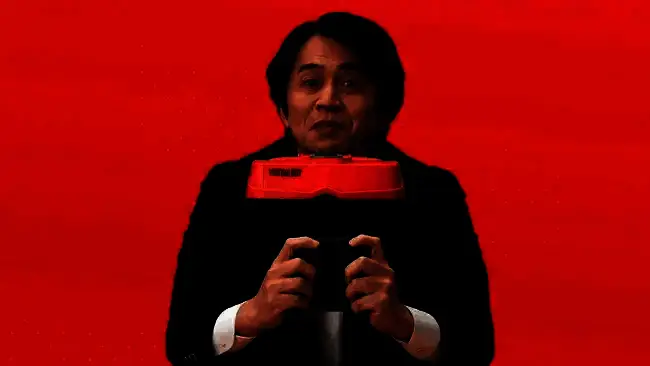 Virtual Boy运行《俄罗斯方块》的游戏画面，红色方块堆叠在黑色背景上，呈现典型的单色立体视觉效果