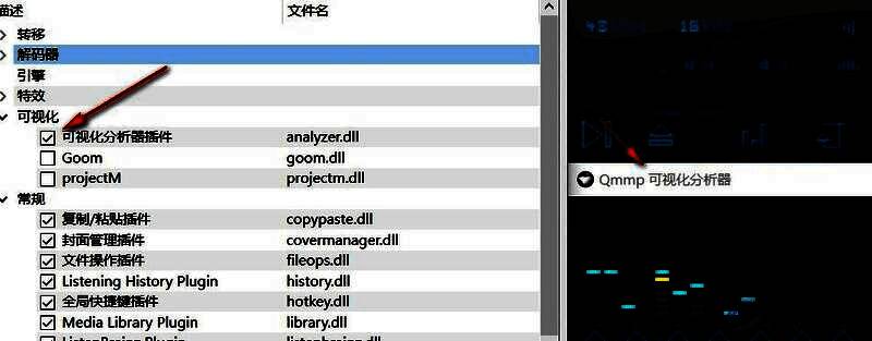 已勾选的可视化分析器插件状态，小方框内打钩，表示插件已启用