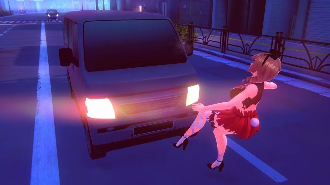 游戏结局画面之一，主角成功将兔女郎送回家门口，屏幕上弹出‘安全送达！’字样和星星特效