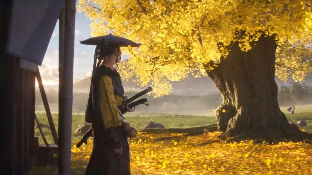 笃潜伏在树林中准备偷袭敌人，周围落叶纷飞，光线斑驳