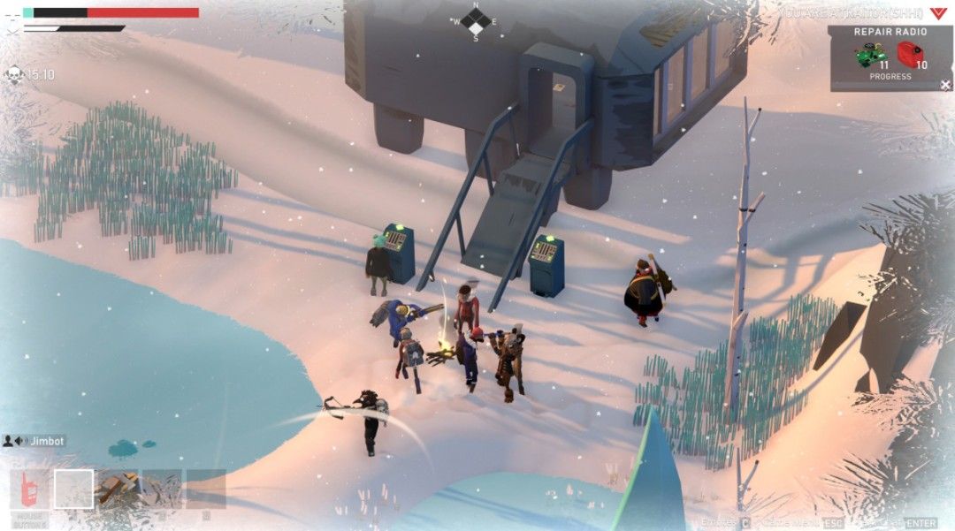 《冬日计划》角色特写，一名玩家戴着防寒面罩，眼神警惕地环顾四周