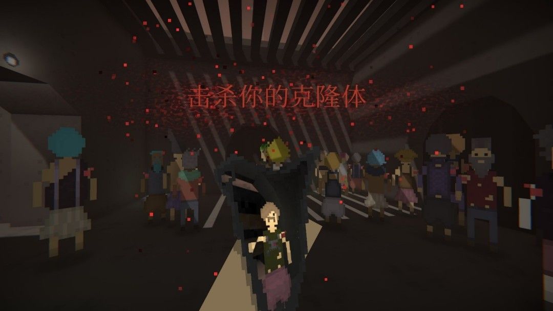 《镜杀》战斗画面截图，主角在破碎镜面空间中与自己的克隆体激烈对峙，环境布满裂痕与血迹