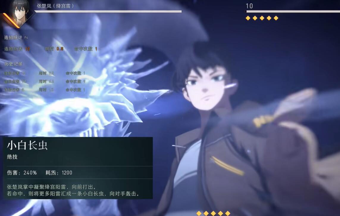 张楚岚释放终极奥义技能瞬间，周身环绕雷电光芒，地面裂开伴随巨大能量冲击