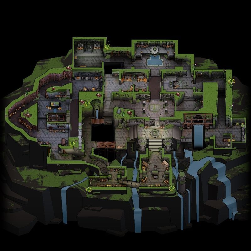 《鹅鸭杀》新地图‘丛林神殿’实机截图，昏暗灯光下金属走廊交错，角落可见神秘符号与机关装置