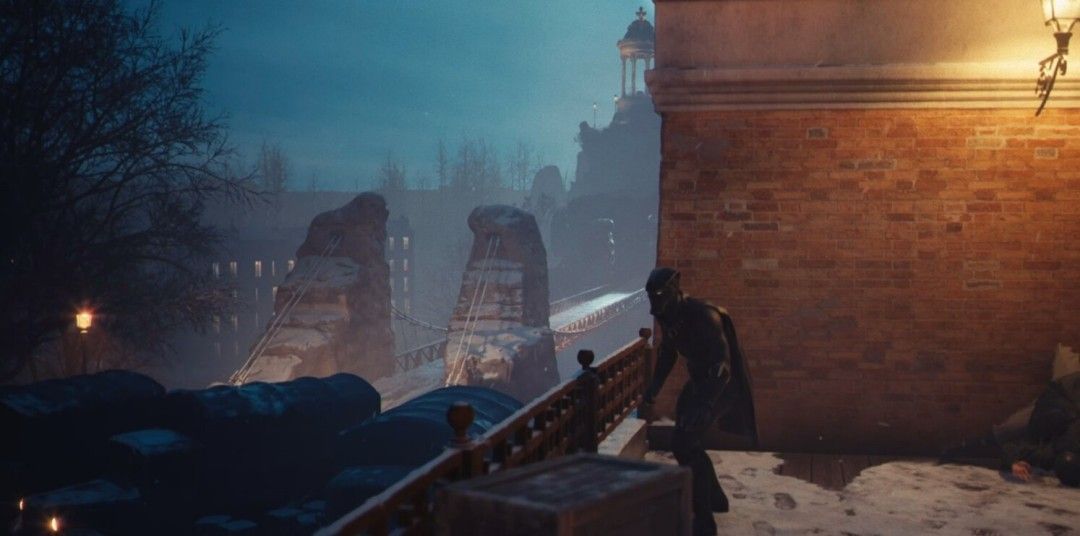 角色背影站立于战场中央，硝烟弥漫，气氛悲壮