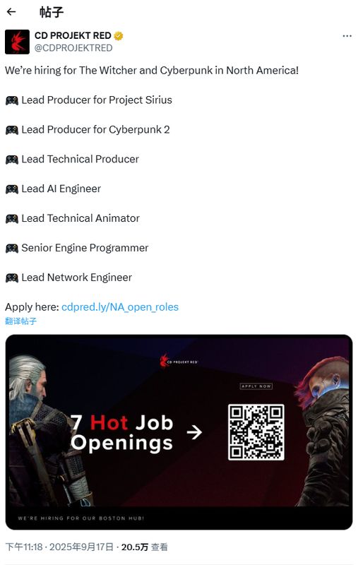 CDPR官网招聘信息截图，显示正在招募首席网络工程师，岗位职责强调构建高性能在线系统
