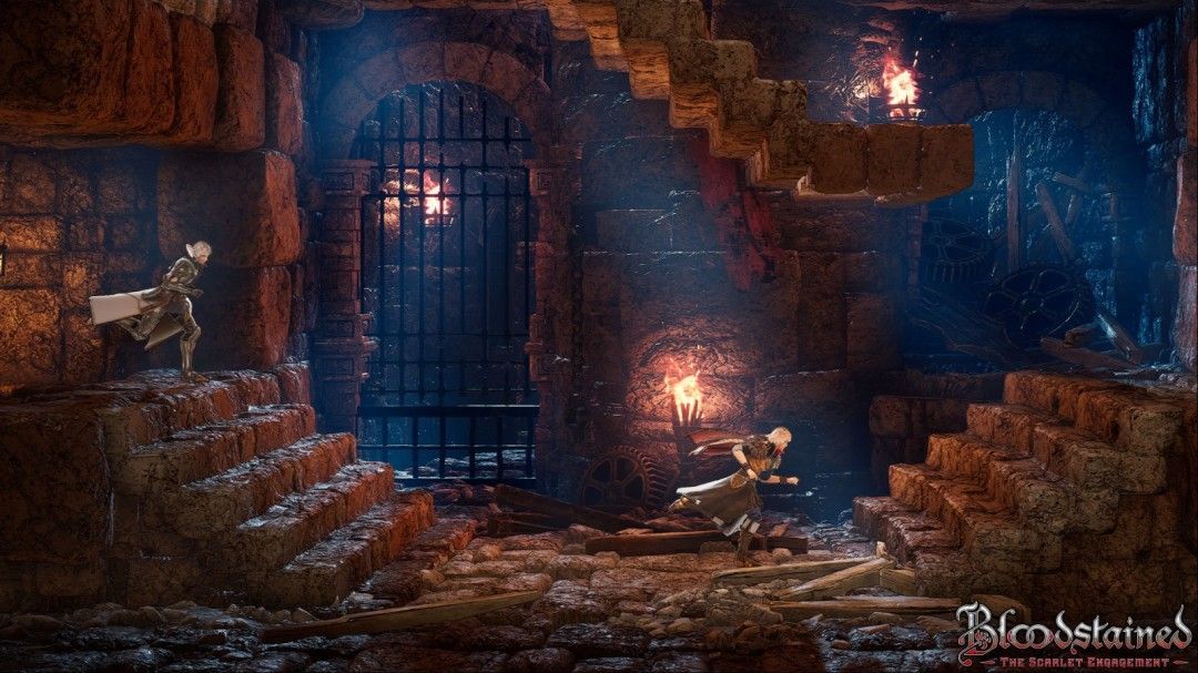 两名主角背靠背迎战围攻的怪物群，地面布满裂痕，魔法能量正在积聚