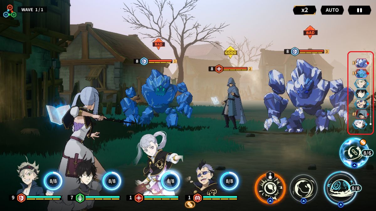 战斗中的行动条特写，角色头像按出手顺序排列，高亮显示当前行动单位