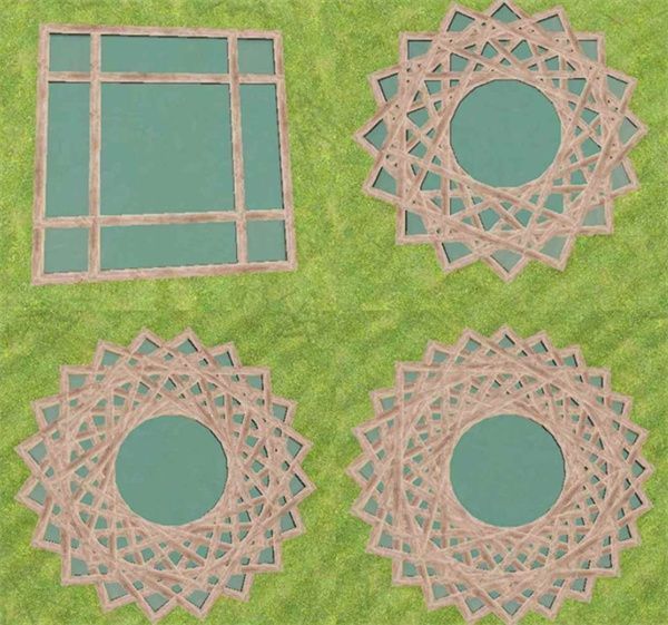 多个不同大小的鱼塘组合图拼接展示，包括4块、8块、12块等布局样式