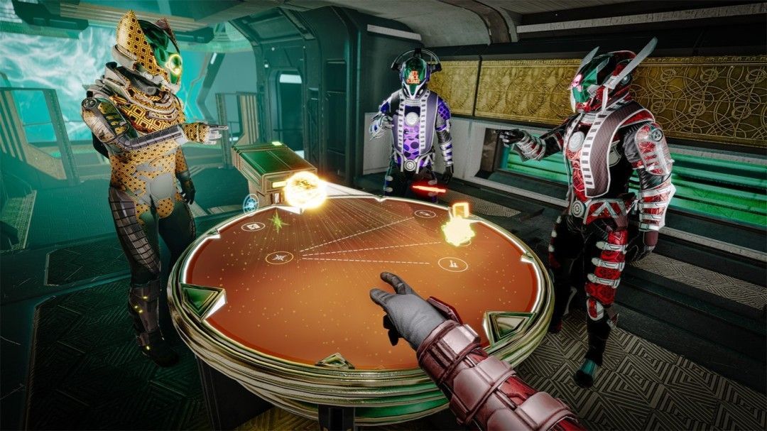 战斗场景截图，玩家与机械敌人在零重力环境中交火，子弹轨迹与爆炸特效交织