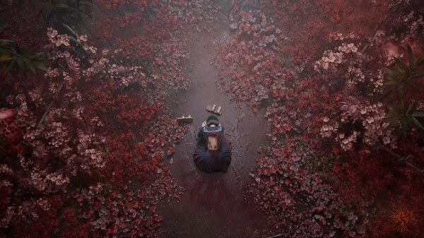 《寂静岭f》游戏封面展示，画面阴暗压抑，标题字体扭曲如烟雾缭绕，营造出强烈的恐怖氛围