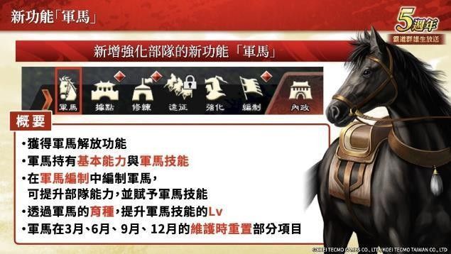 军马图鉴界面，展示不同外观与技能类型的军马