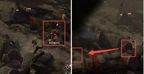 玩家角色正在清理巨石障碍，周围散落着可拾取的资源道具