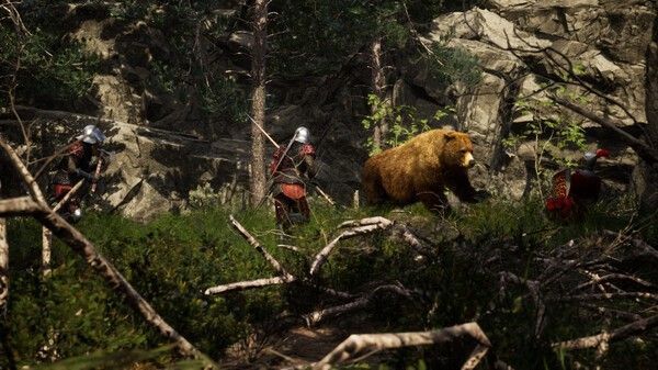 角色身穿重甲持剑冲锋，背景是燃烧的村庄和飞扬的旗帜