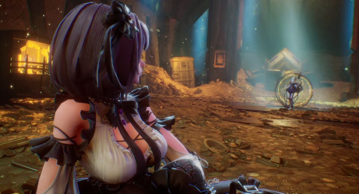 赛琳娜步入巨大紫色瞳孔的瞬间，触肢如门般闭合，画面充满神秘与压迫感