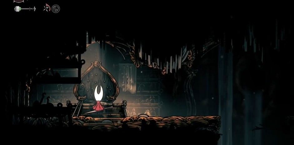 游戏角色站在巨大遗迹前，背景为紫色雾气弥漫的峡谷，氛围神秘而压抑