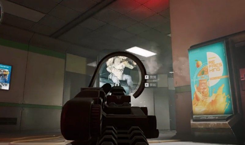 游戏中核爆手电特写画面，展示其安装在枪管下方导轨上的实际位置与外观设计