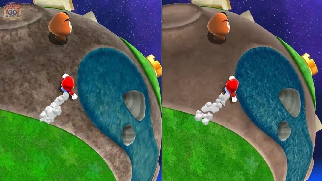 角色脚下的地面材质对比，新版明显缺少凹凸细节与光照反馈