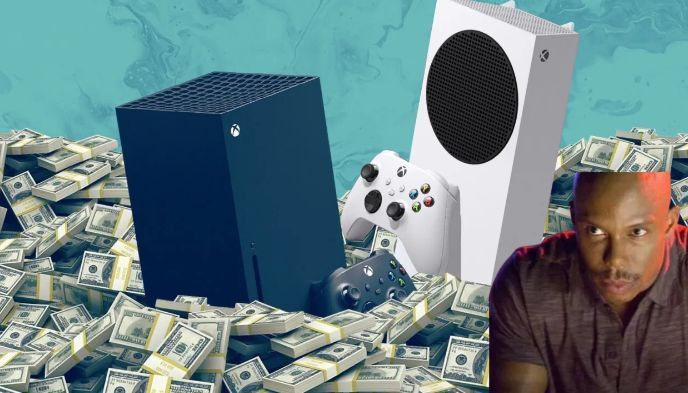 Xbox Series X和S主机并列展示，外观设计科技感十足，背景为暗色调突显高端定位