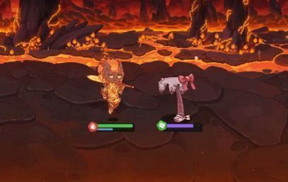 战斗界面截图：伊芙利特正在攻击一名敌人，头顶飘出伤害数字与燃烧图标