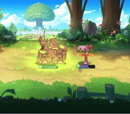 战斗场景截图，大木头站在队伍最前方吸引火力，身后队友安全输出，敌方多个单位处于眩晕或被嘲讽状态