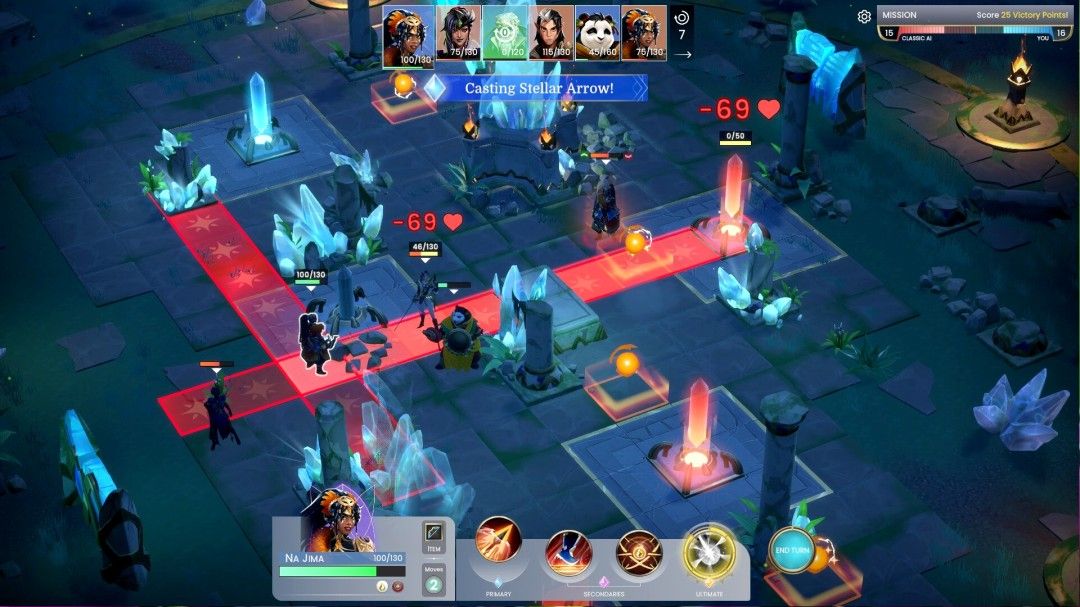 《天境争锋》游戏画面展示：角色在充满魔法光影的竞技场中展开激烈对战，背景可见飞行城市与战斗支柱