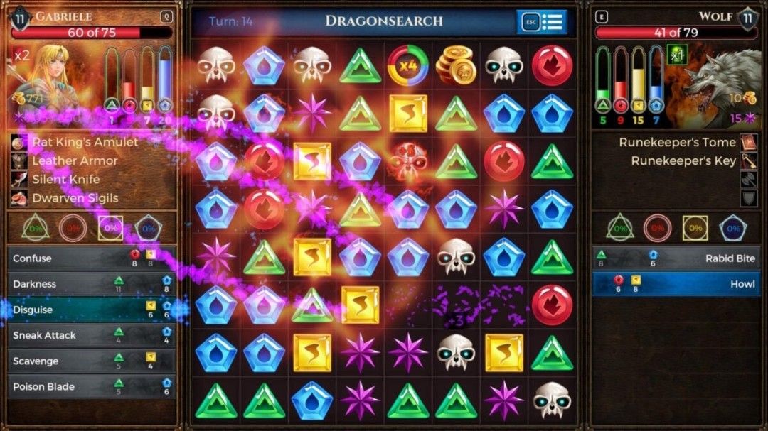 对比图展示玩家与AI回合中的宝石布局变化，标注‘AI故意跳过三消机会’的技术说明