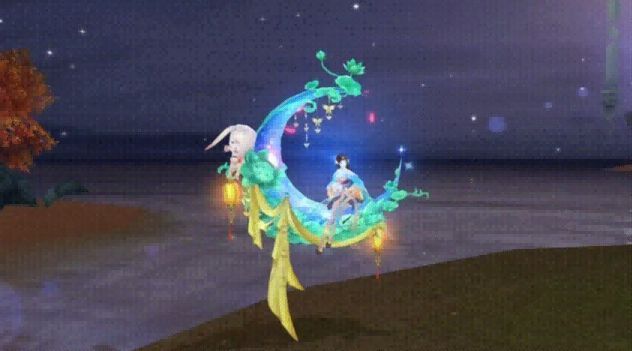 三款中秋限定坐骑并列展示：秋水月轮如圆月滑行，皎月思卿形似双人玉璧，玉兔倚桂上坐着一只怀抱桂花的小兔子