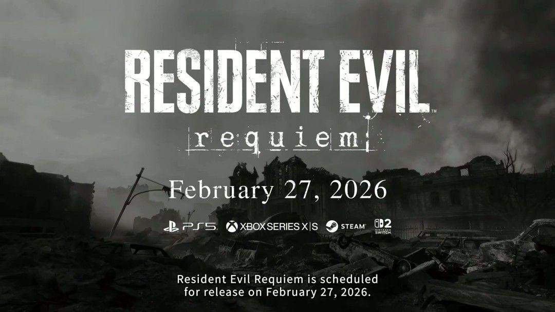 《生化危机9》城市废墟远景，浓雾弥漫，残破建筑林立，充满末世感