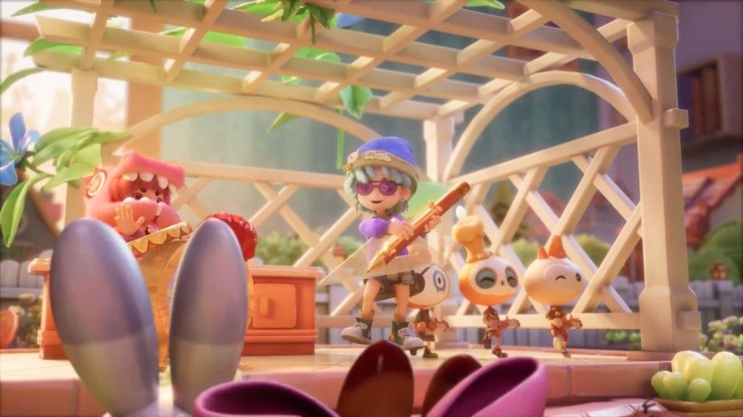 玩家与一群小人一起放飞由花瓣制成的灯笼，夜空中光影升腾，宛如梦境