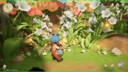 动画展示玩家操控小人采集空气中飘散的花香粒子，画面梦幻且富有诗意