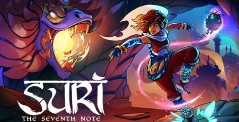 《苏里：第七音符》游戏画面展示主角阿吉拉在光影交错的节奏场景中跳跃奔跑，背景充满流动的音波特效和几何风格的平台