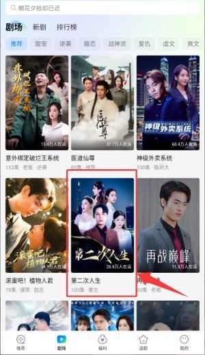 《第二次人生》播放界面，展示多个剧集选项和播放进度条